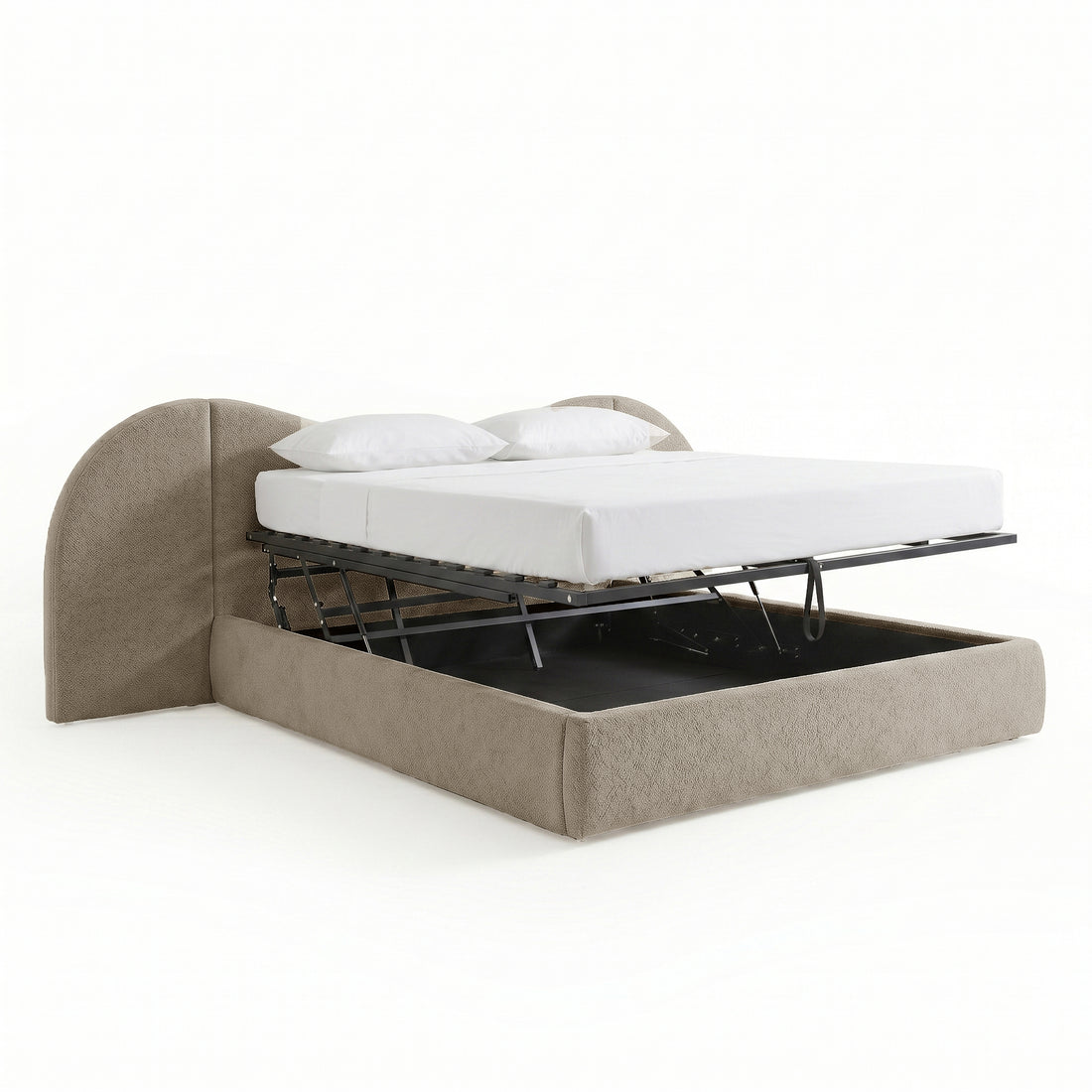 Lila King Boucle Gas Lift Storage Bed Frame in Beige