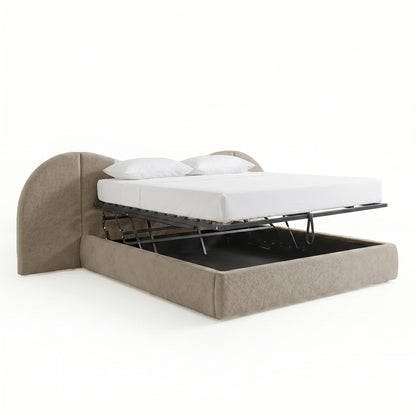 Lila King Boucle Gas Lift Storage Bed Frame in Beige
