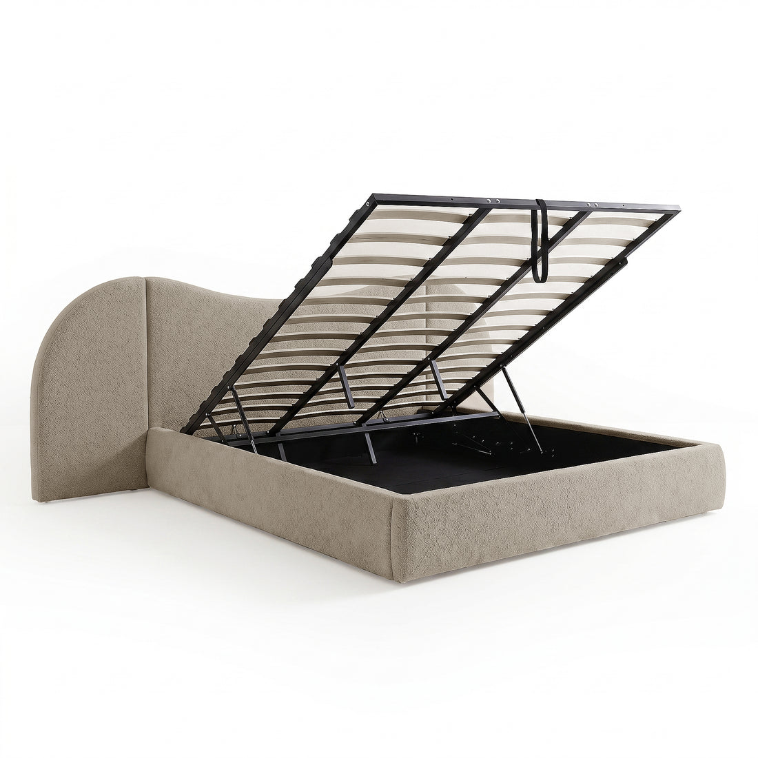Lila King Boucle Gas Lift Storage Bed Frame in Beige