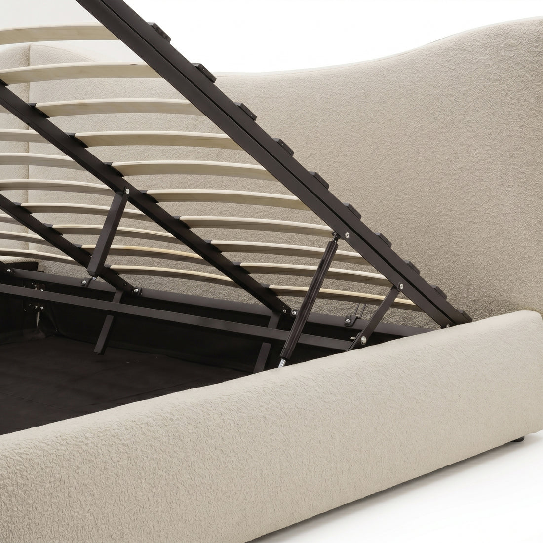 Lila King Boucle Gas Lift Storage Bed Frame in Beige