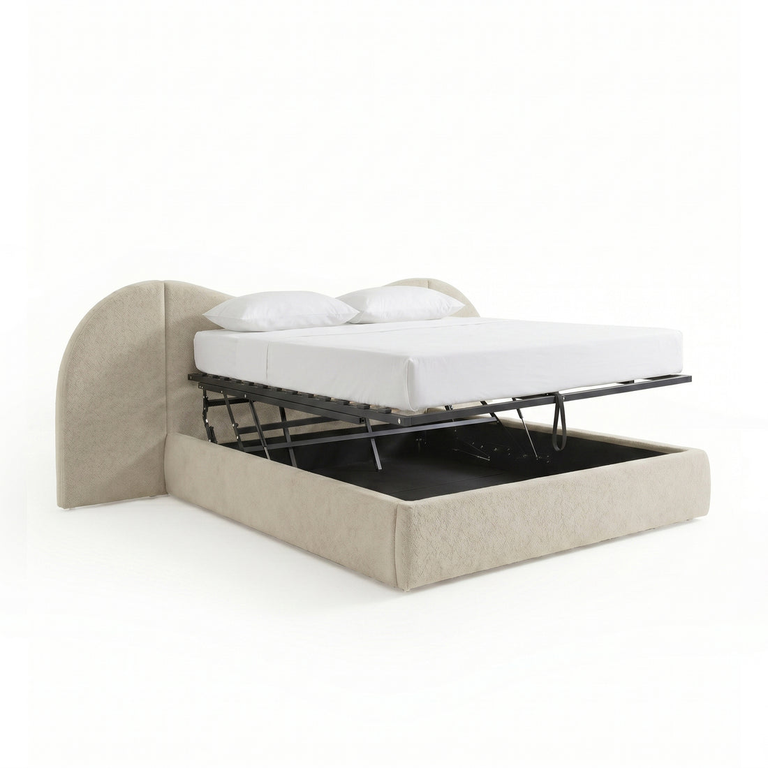 Lila Queen Boucle Gas Lift Storage Bed Frame in Beige