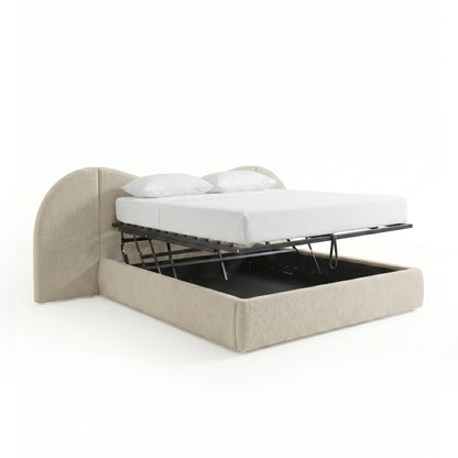Lila Queen Boucle Gas Lift Storage Bed Frame in Beige