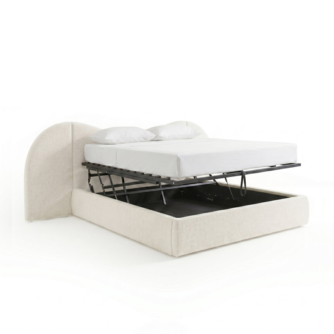 Lila Queen Boucle Gas Lift Storage Bed Frame in Cream White