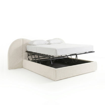 Lila Queen Boucle Gas Lift Storage Bed Frame in Cream White