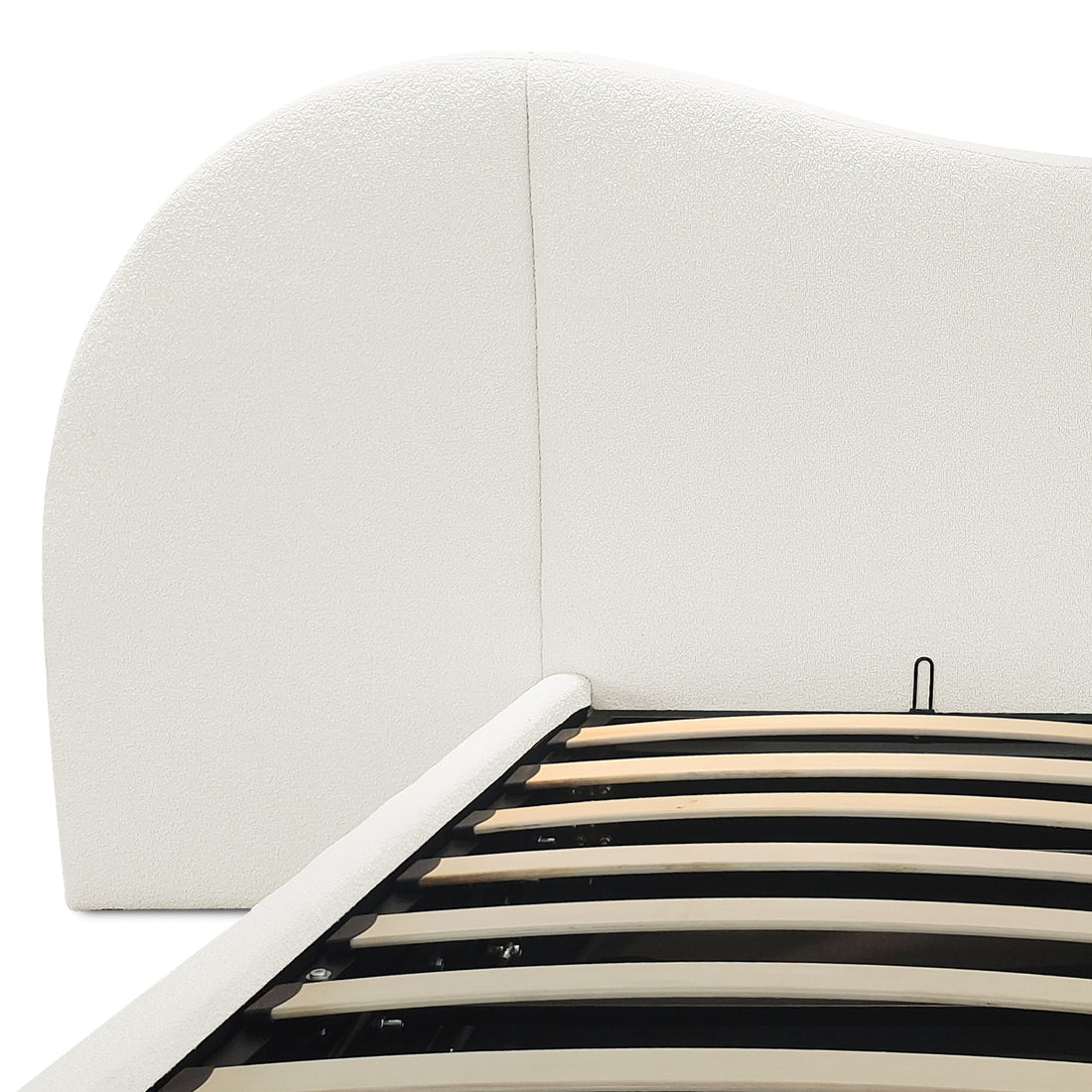 Lila Queen Boucle Gas Lift Storage Bed Frame in Cream White