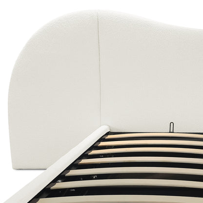 Lila Queen Boucle Gas Lift Storage Bed Frame in Cream White