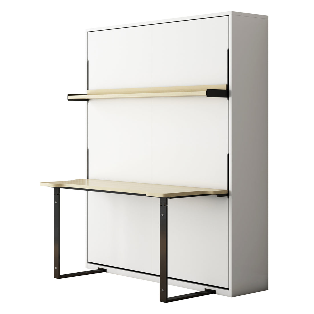 Logan Queen Space Saving Fold Up Wall Bed with Desk - White