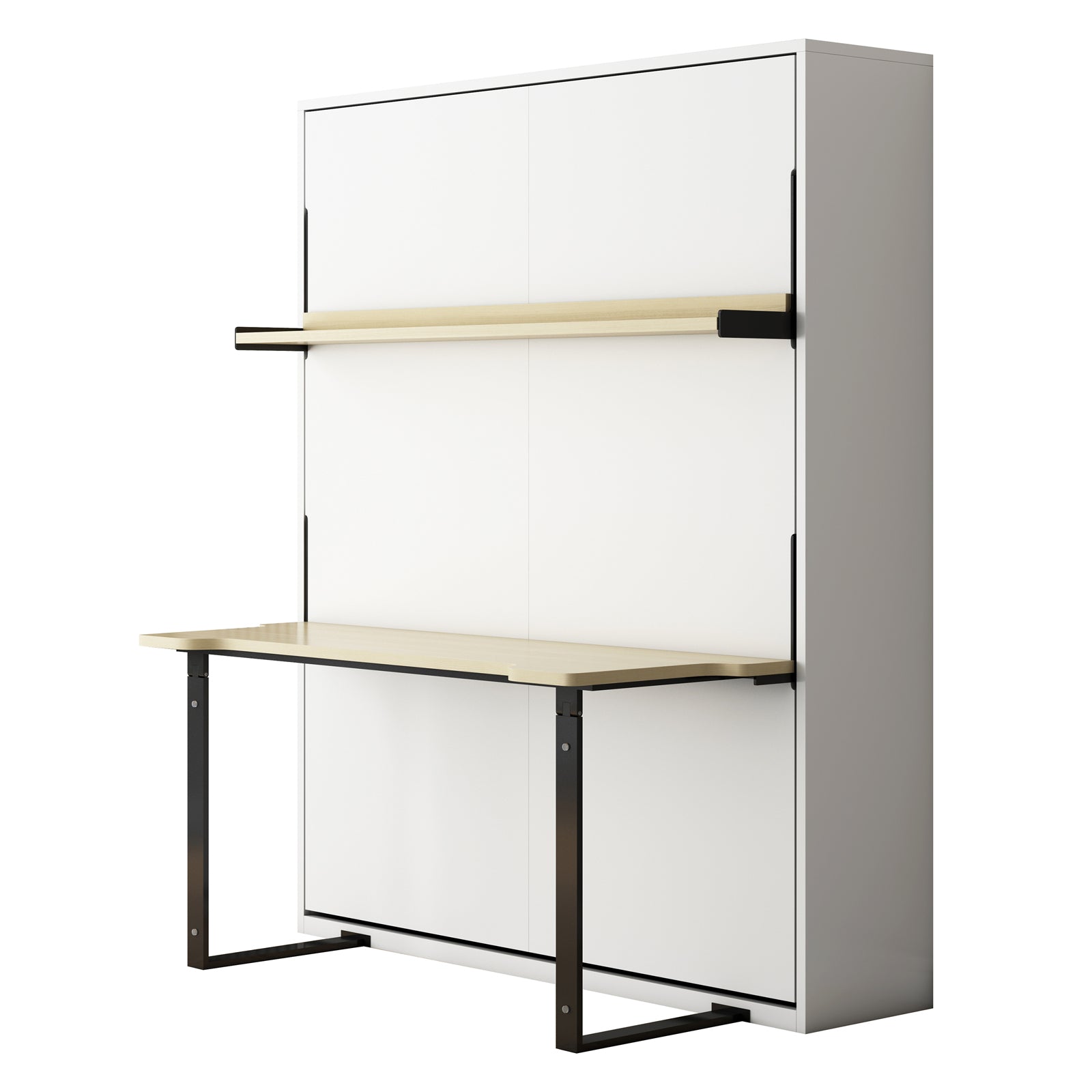 Logan Queen Space Saving Fold Up Wall Bed with Desk - White