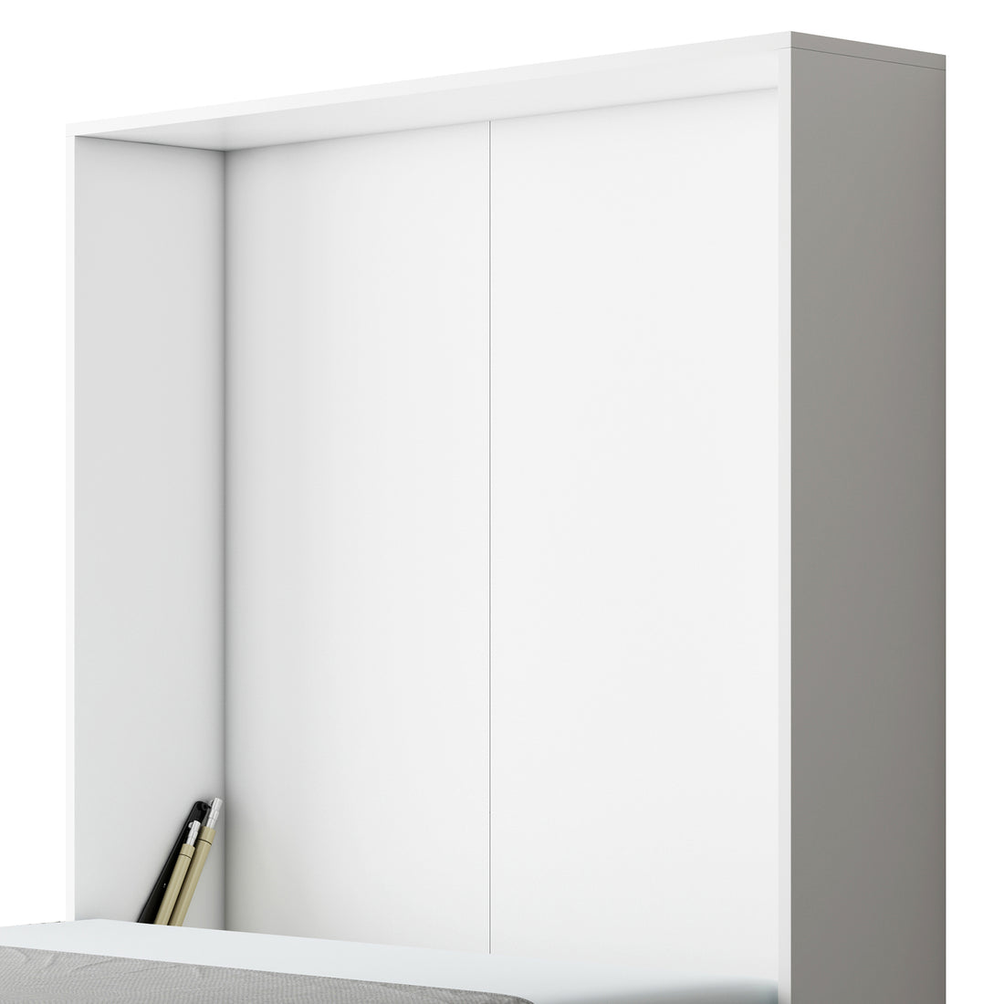 Logan Queen Space Saving Fold Up Wall Bed with Desk - White