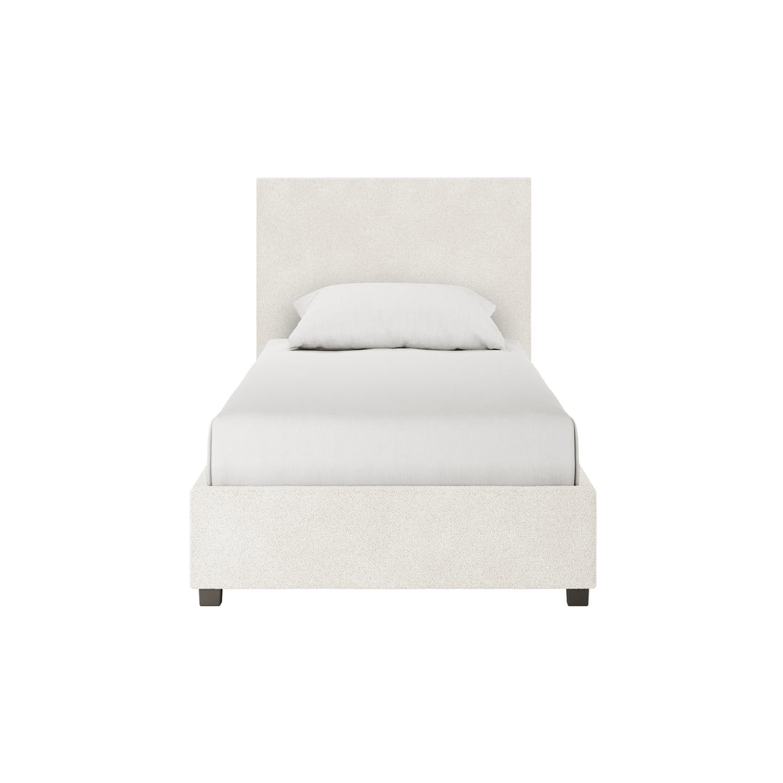 Lovita Single Bouclé Bed Frame with Gas Lift Storage – Cream White, featuring a tall headboard, low footboard, and upholstered in off-white fabric, showcasing its elegant design and functional storage.