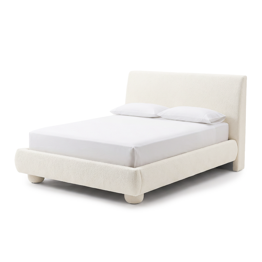 Modern upholstered bed shown whole on a white background