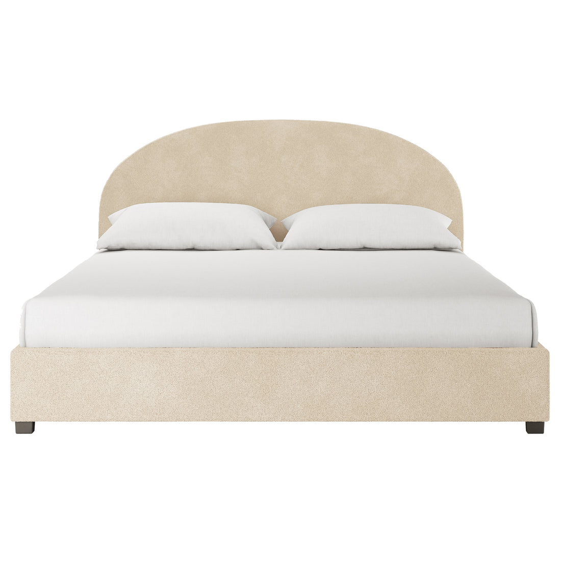 Close-up of the Lunia Bouclé Bed Frame with Gas Lift Storage, highlighting its elegant design and soft bouclé fabric texture, showcasing the luxurious and functional aspect of this cream beige super king bed.