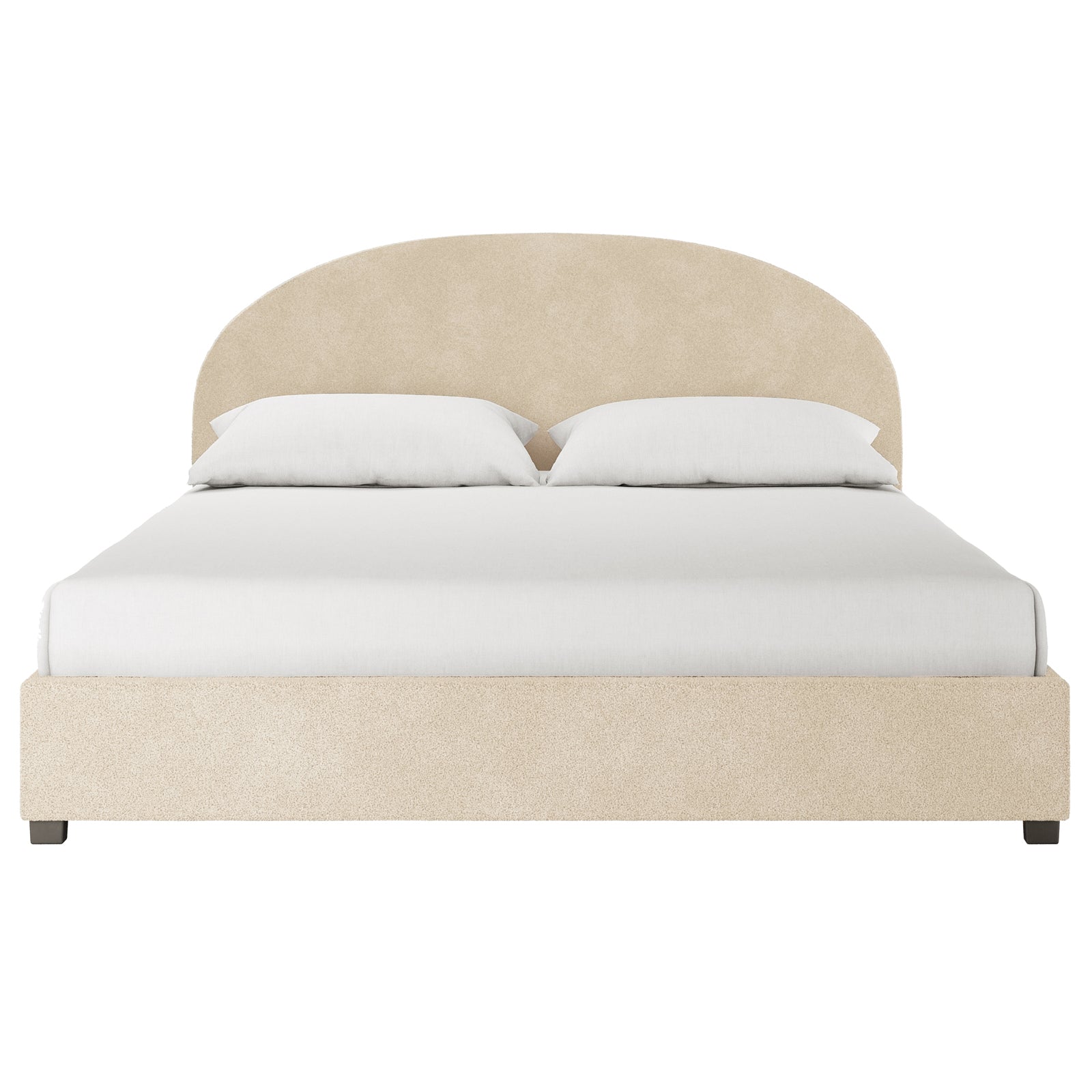 Close-up of the Lunia Bouclé Bed Frame with Gas Lift Storage, highlighting its elegant design and soft bouclé fabric texture, showcasing the luxurious and functional aspect of this cream beige super king bed.