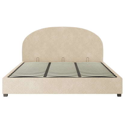 Close-up of Lunia Bouclé Bed Frame with Gas Lift – Cream Beige Super King, showcasing its plush bouclé fabric and sleek design, emphasizing its functionality with hidden storage beneath the mattress.