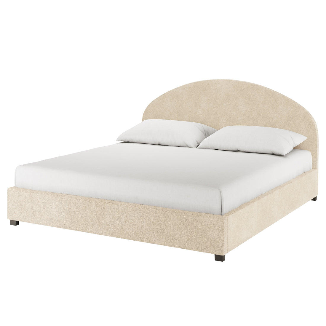 Lunia Bouclé Bed with Gas Lift - Cream Beige Super King, featuring a soft bouclé fabric finish and a sleek design, shown with a white pillow on its bed surface.
