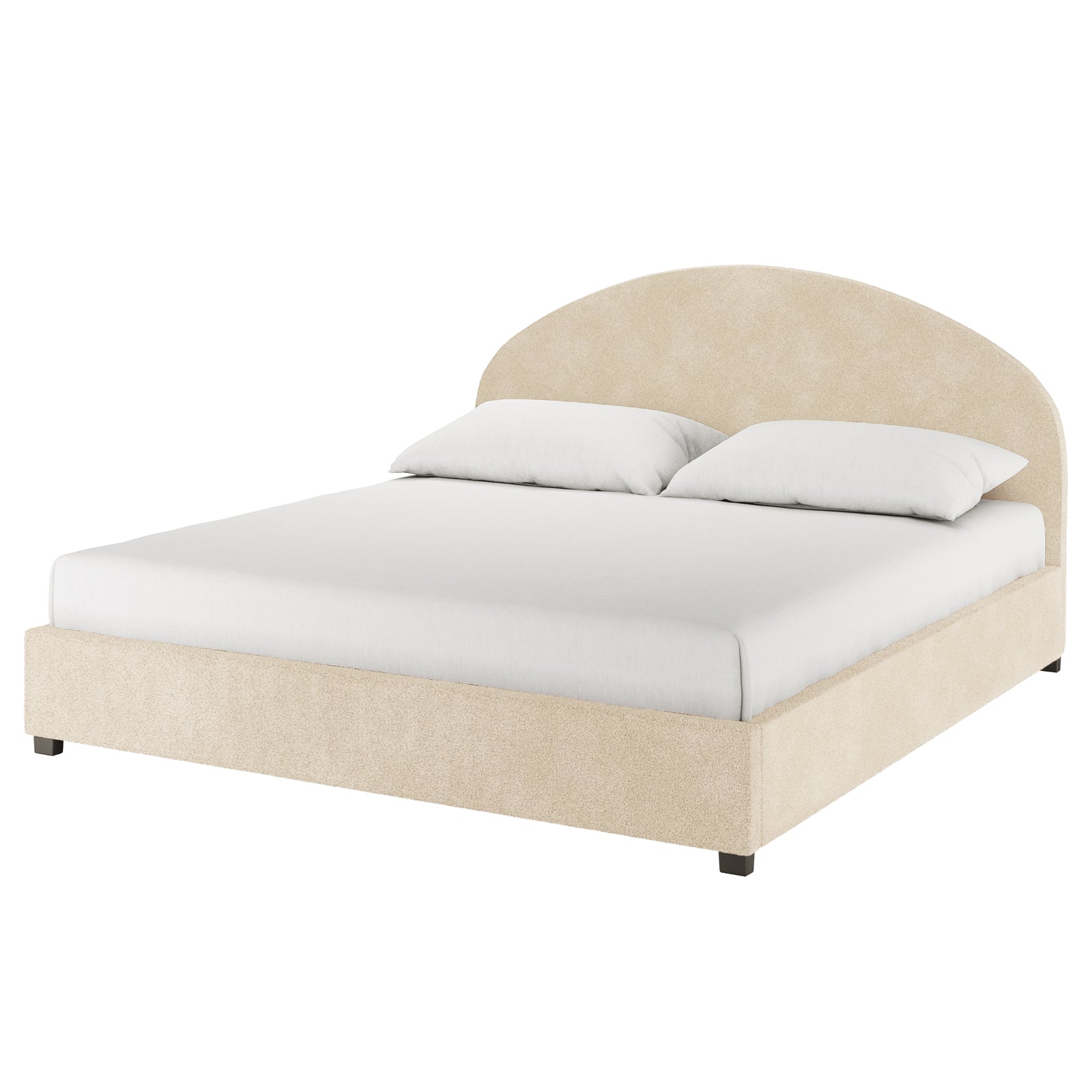 Lunia Bouclé Bed with Gas Lift - Cream Beige Super King, featuring a soft bouclé fabric finish and a sleek design, shown with a white pillow on its bed surface.