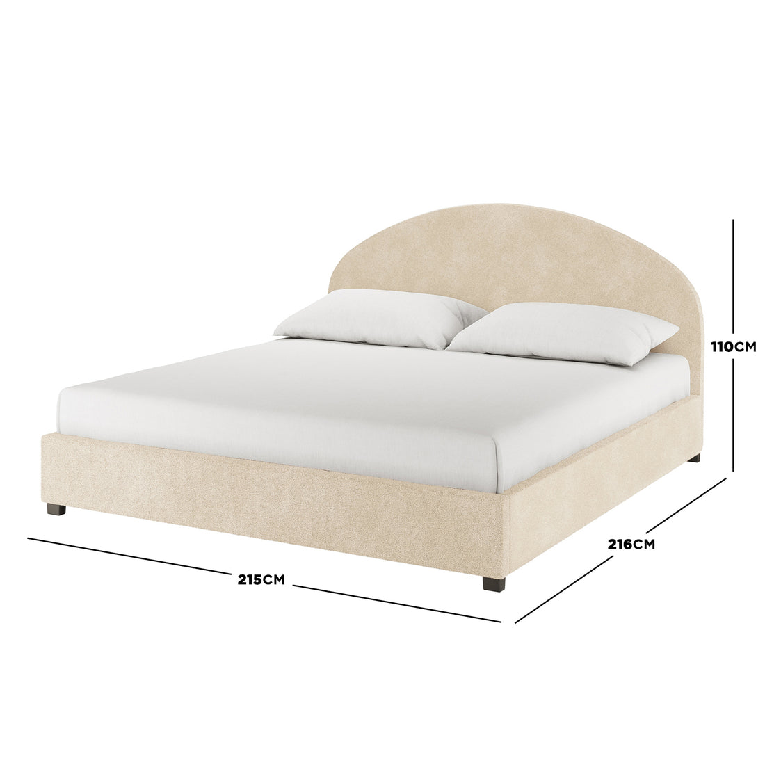 Lunia Bouclé Bed with Gas Lift - Cream Beige Super King, featuring a sleek, cushioned headboard, elegantly designed with soft bouclé fabric, shown on a neatly arranged bed with a white pillow.