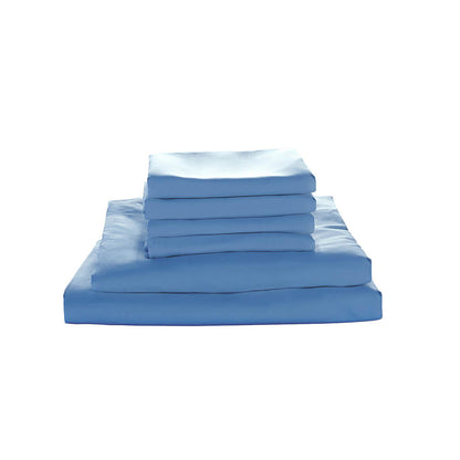 Valeria King 1000TC Ultra Soft Bed Sheet Set in Blue, neatly folded, featuring a fitted sheet, flat sheet, and matching pillowcases, showcasing a luxurious and serene bedding option.