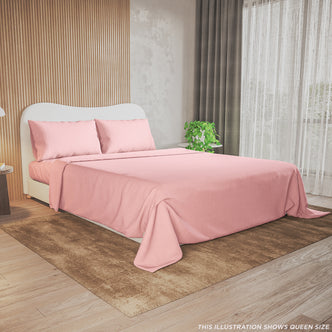 Valeria 1000TC Ultra Soft Bed Sheet Set - Blush King Single, showcasing a plush pink pillow atop a neatly arranged bed, highlighting the luxurious texture and inviting comfort of the set.
