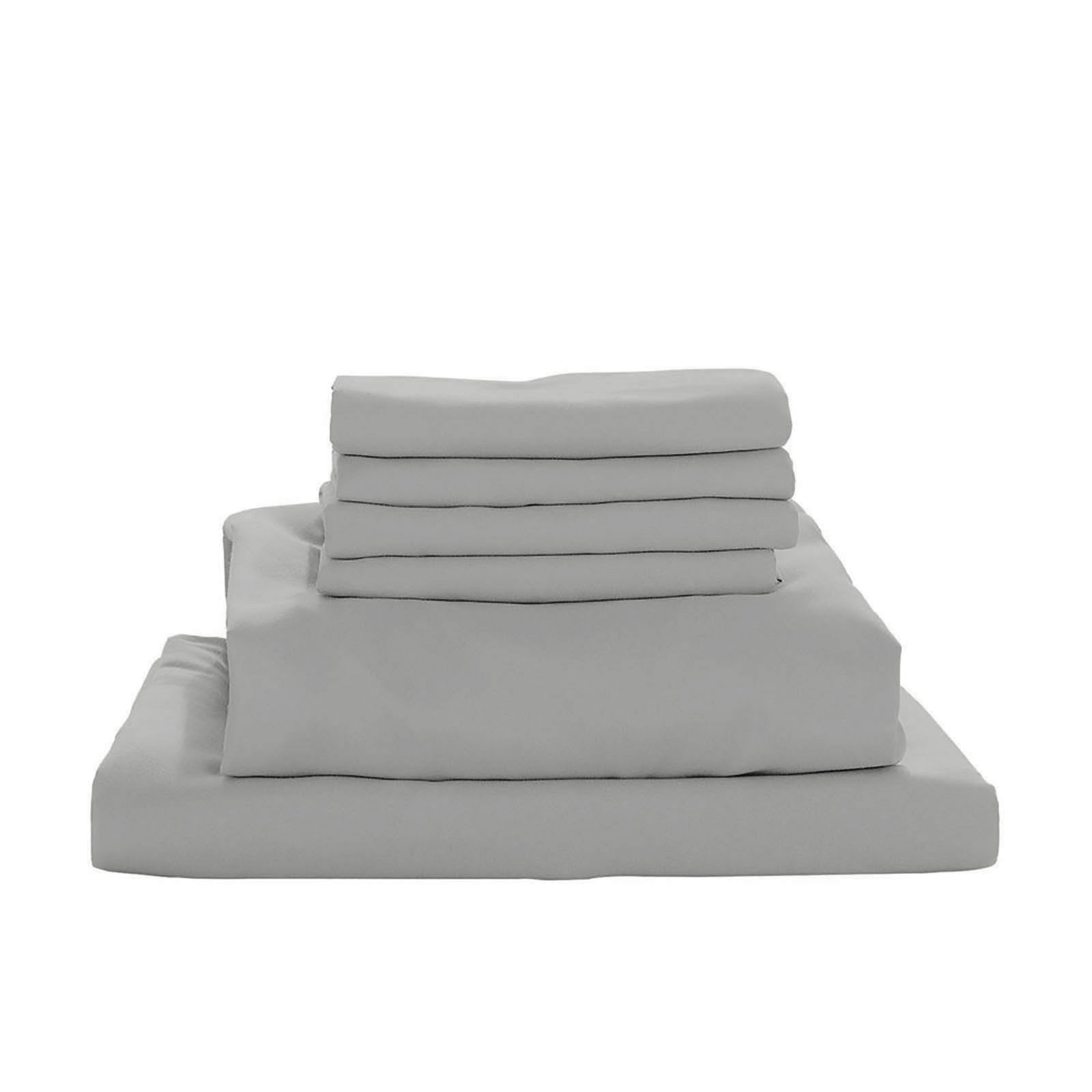 Valeria 1000TC Ultra Soft Bed Sheet Set King – Light Grey, featuring a neatly stacked display of smooth, high-thread-count sheets, highlighting their luxurious texture and elegant presentation.