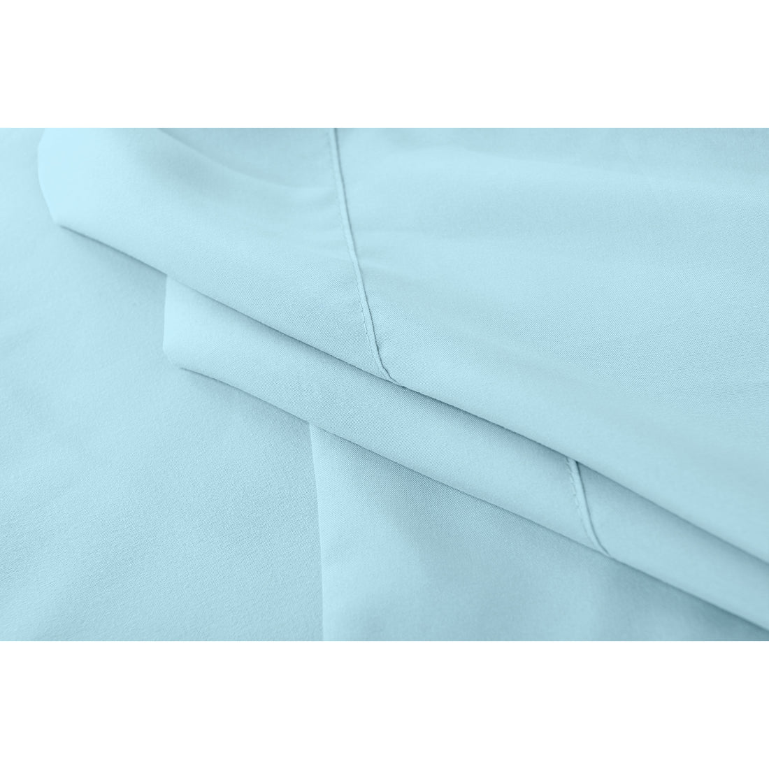 Valeria 1000TC Ultra Soft Bed Sheet Set King – Light Blue, featuring a close-up of smooth, high-thread count blue fabric, highlighting its luxurious texture for a sophisticated bedding experience.