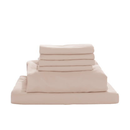 Valeria King Single 1000TC Ultra Soft Bed Sheet Set in Cream, featuring a neatly stacked set with a folded fitted sheet, flat sheet, and matching pillowcases, all uniformly folded for an elegant display.
