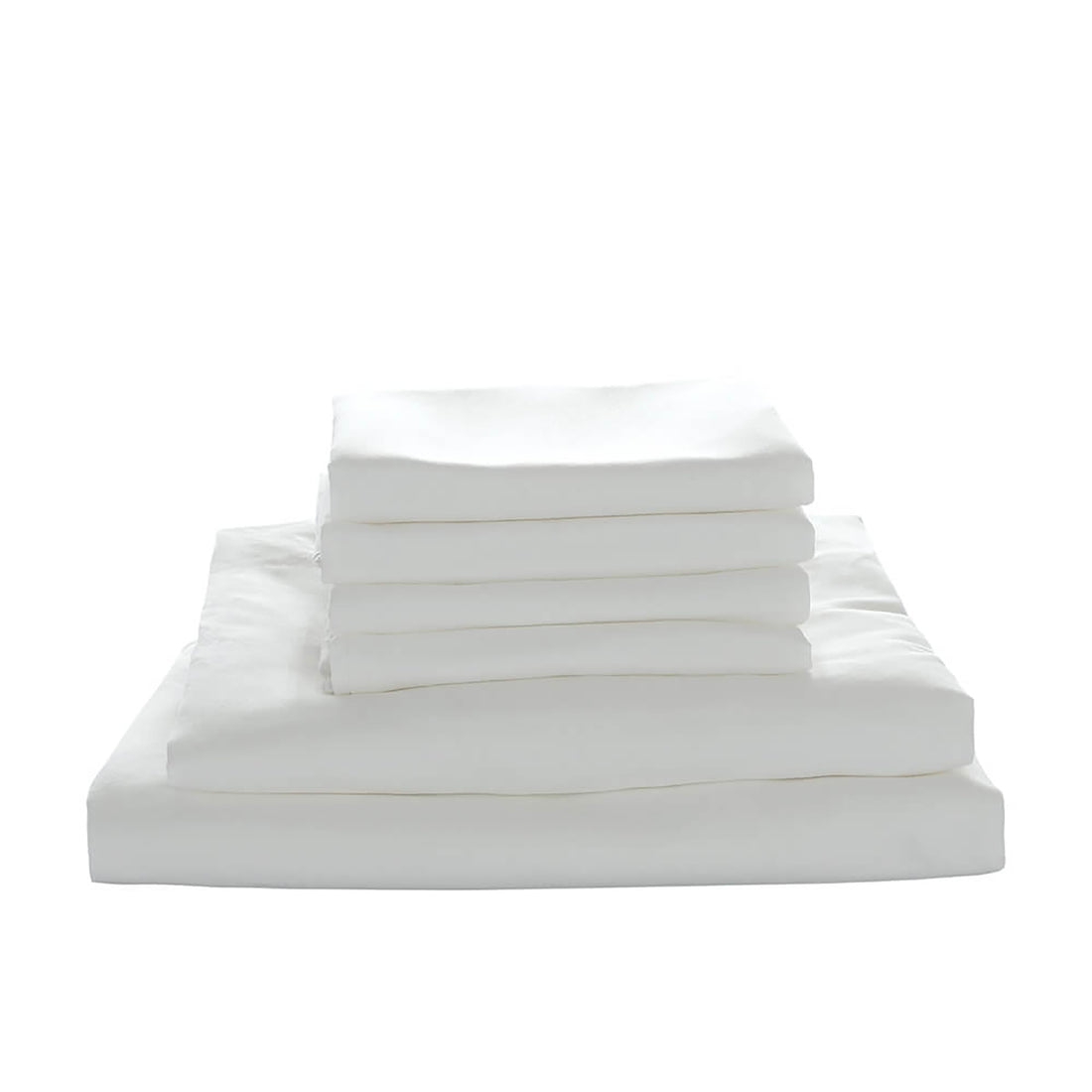 Valeria 1000TC Ultra Soft Bed Sheet Set King Single – White; a neatly stacked set of luxurious white sheets showcasing smooth fabric and elegant design, emphasizing comfort and quality for a king single bed.