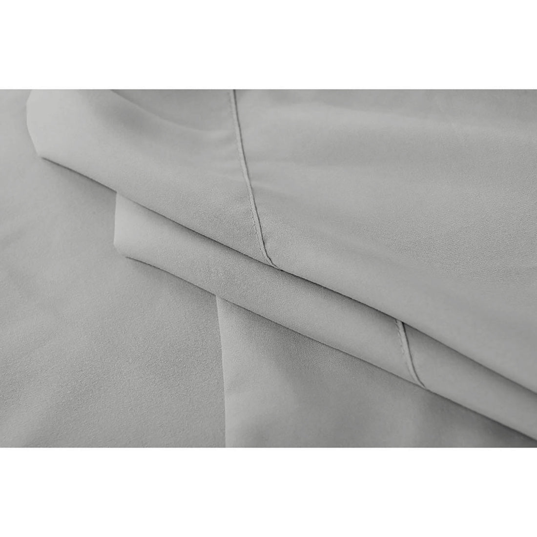 Close-up of Valeria 1000TC Ultra Soft Bed Sheet Set in Light Grey, showcasing its smooth texture and high-quality brushed microfiber fabric, emphasizing its luxurious comfort for Queen-sized beds.