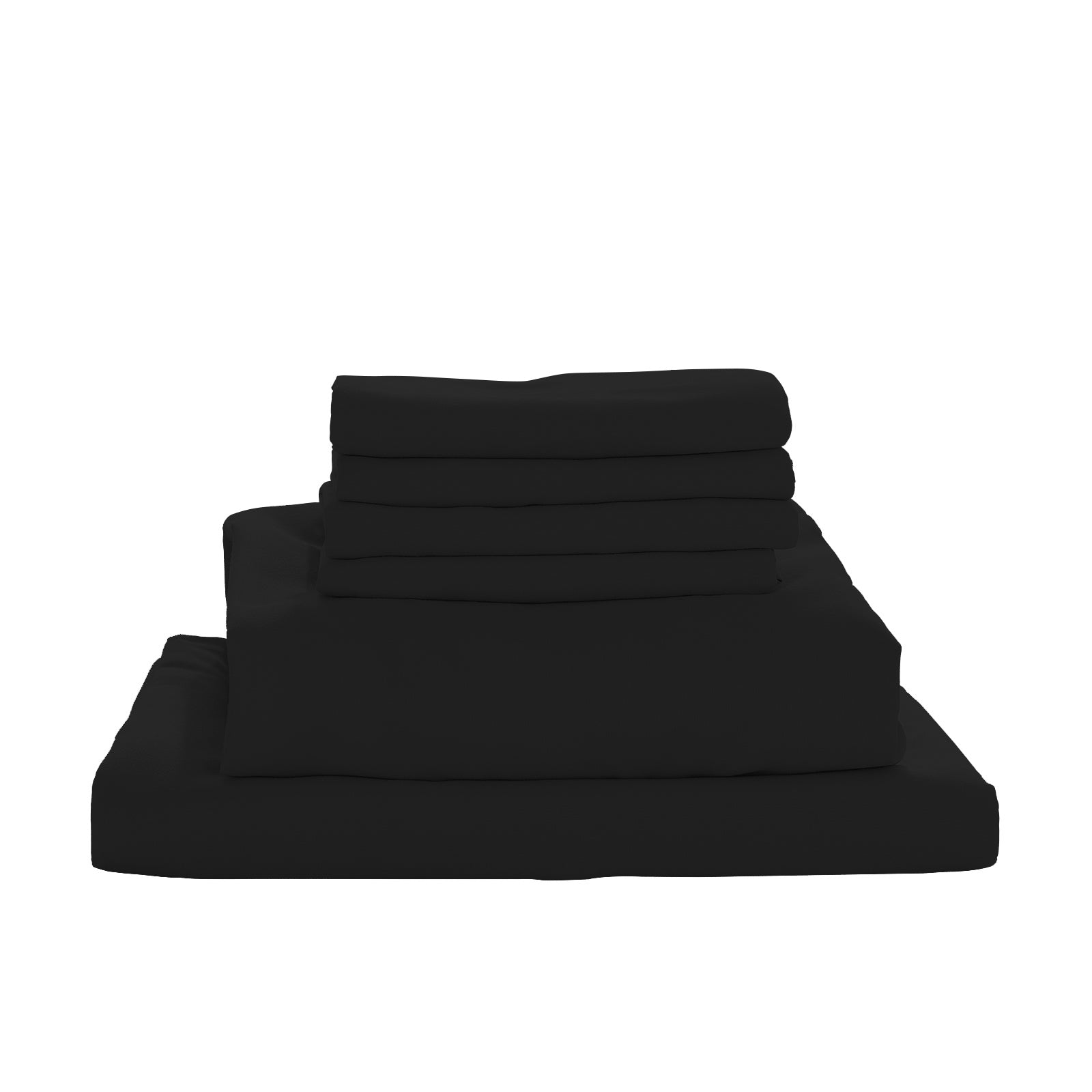 Valeria 1000TC Ultra Soft Bed Sheet Set Single – Black, displayed as a neatly stacked pile, highlighting its smooth texture and quality, ideal for enhancing bedroom elegance and luxurious comfort.