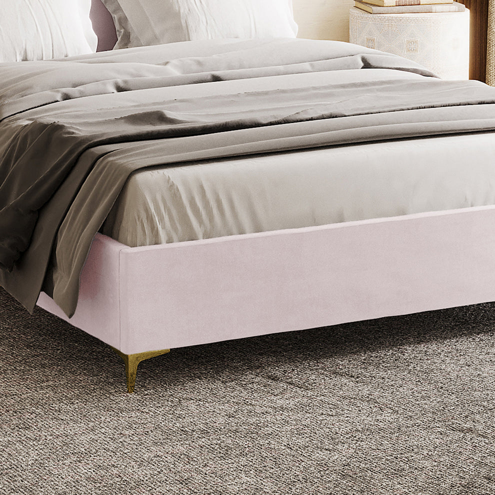 Lyra Double Winged Velvet Fabric Bed Frame in Soft Pink Luxo Living — free download