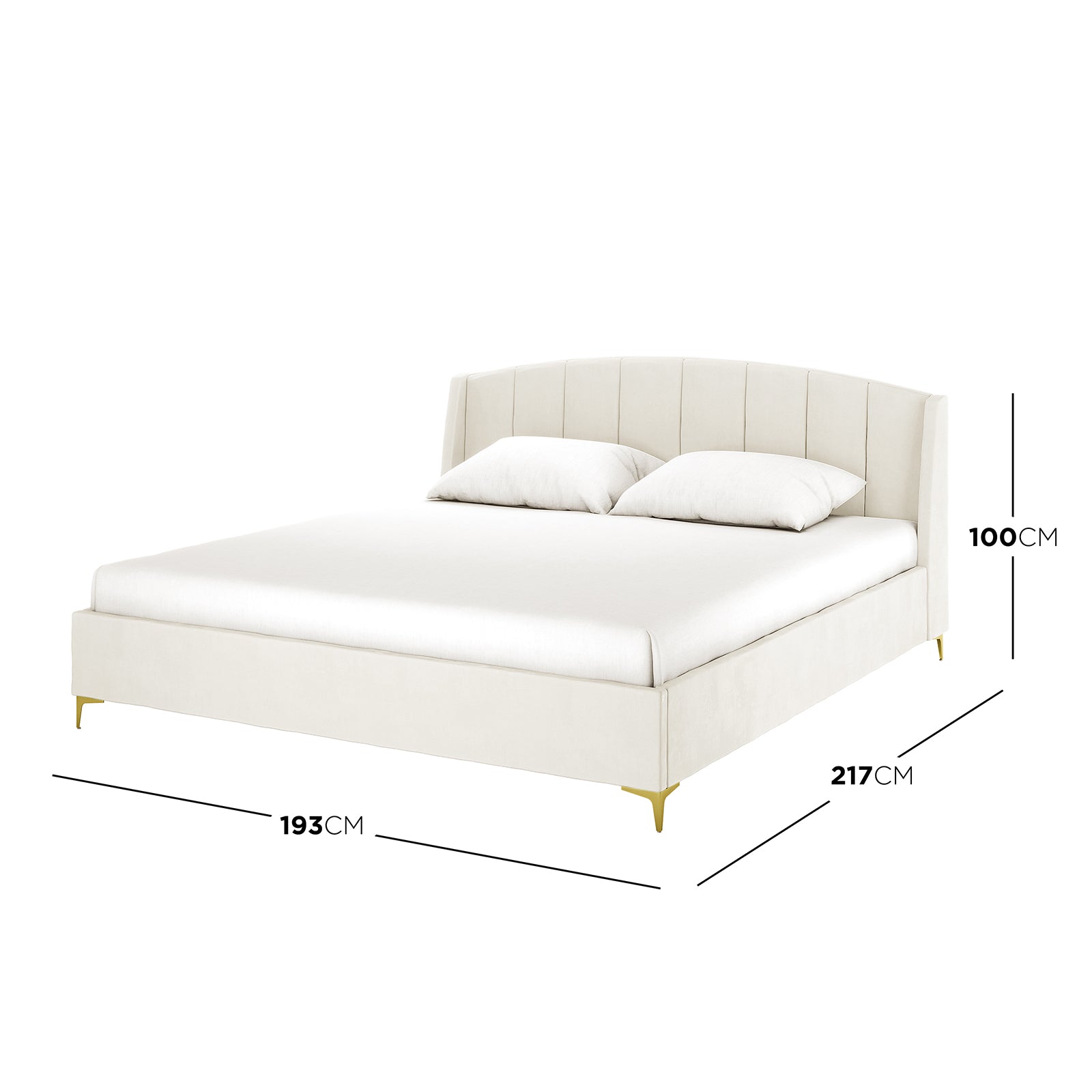 Lyra Velvet Bed Frame with Winged Headboard in Cream White King size on display, highlighting its tufted, padded headboard and luxurious velvet finish, set against a furnished bedroom backdrop.
