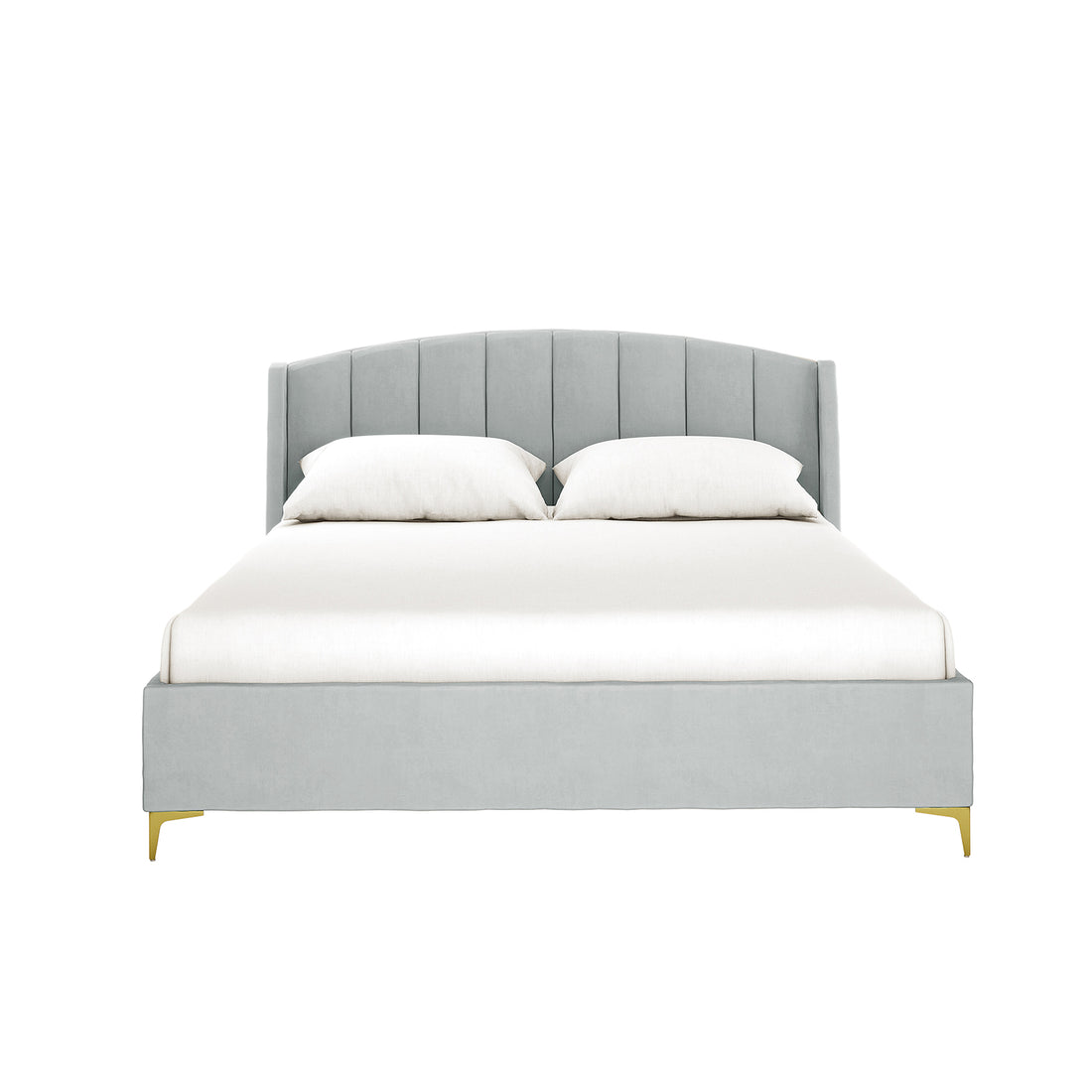 Lyra Velvet Bed Frame with Winged Headboard - Light Grey Queen