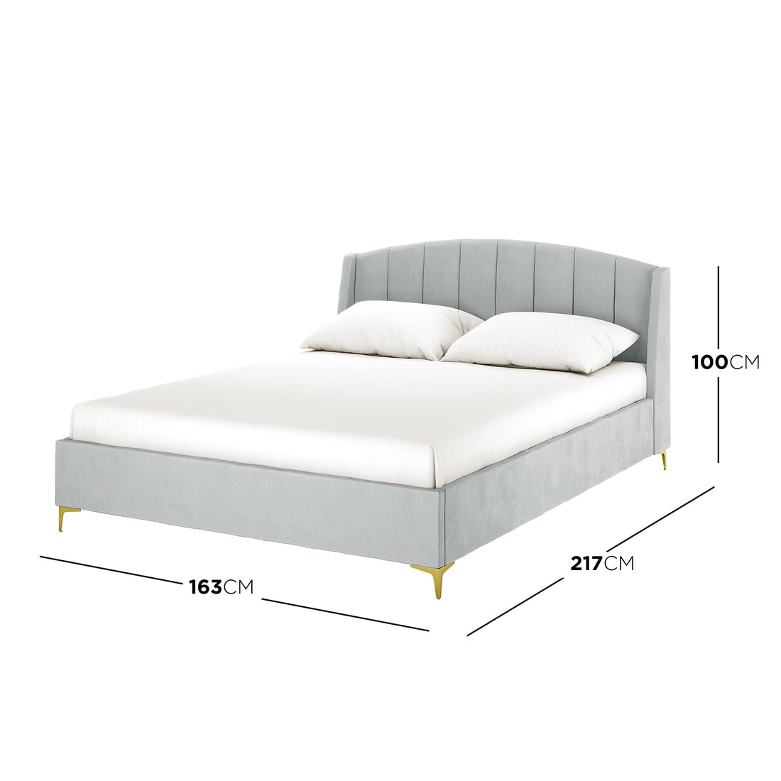 Lyra Velvet Bed Frame with Winged Headboard - Light Grey Queen