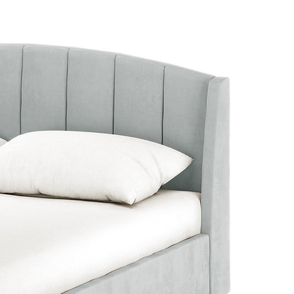 Lyra Velvet Bed Frame with Winged Headboard - Light Grey Queen