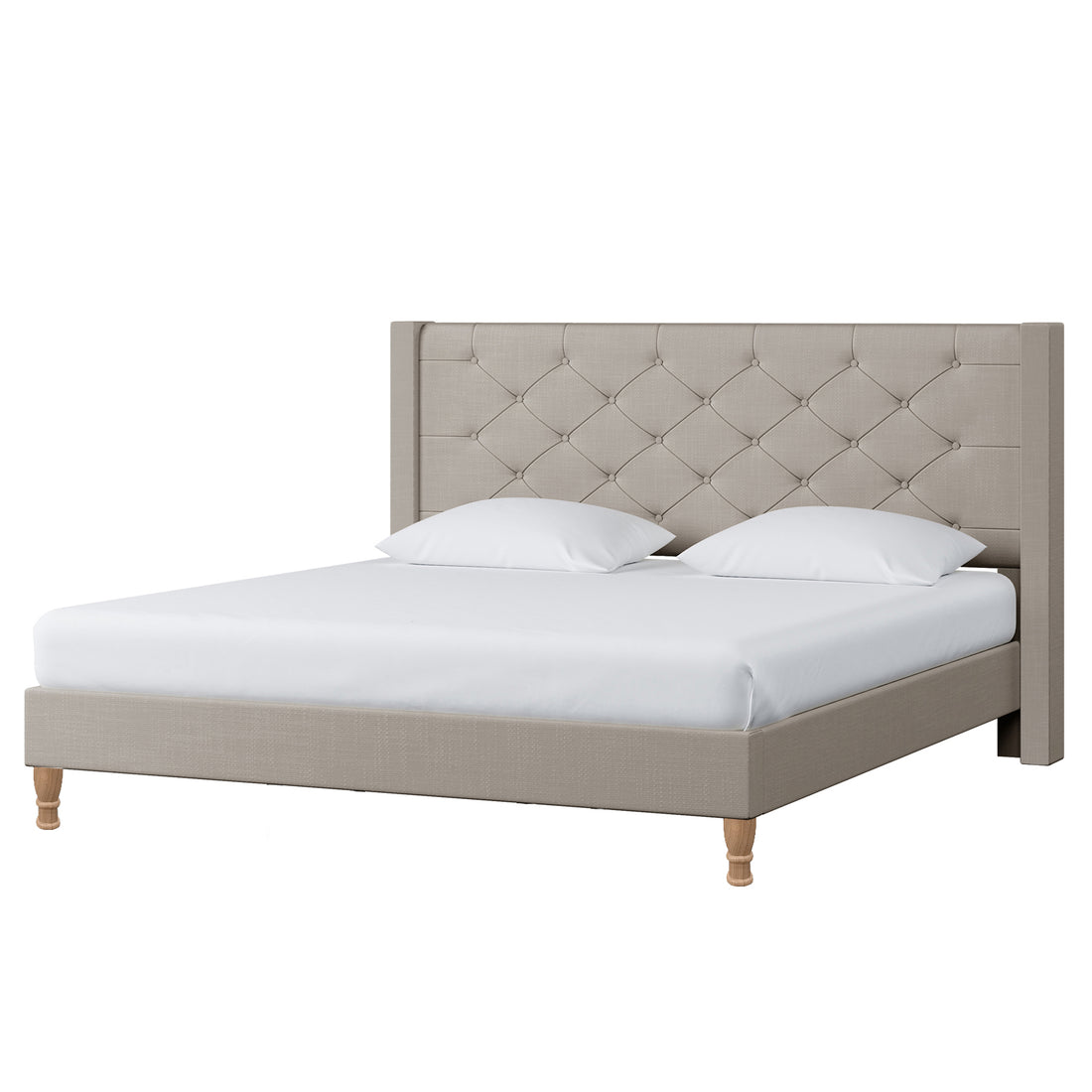 Maggie King Winged Fabric Bed Frame – Warm Grey