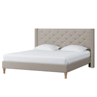 Maggie King Winged Fabric Bed Frame – Warm Grey