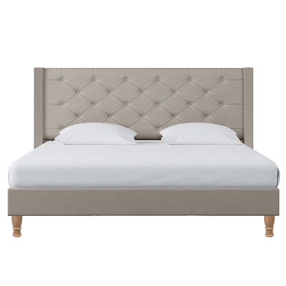 Maggie King Winged Fabric Bed Frame – Warm Grey