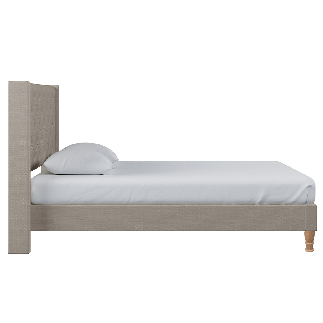 Maggie King Winged Fabric Bed Frame – Warm Grey