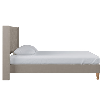 Maggie King Winged Fabric Bed Frame – Warm Grey
