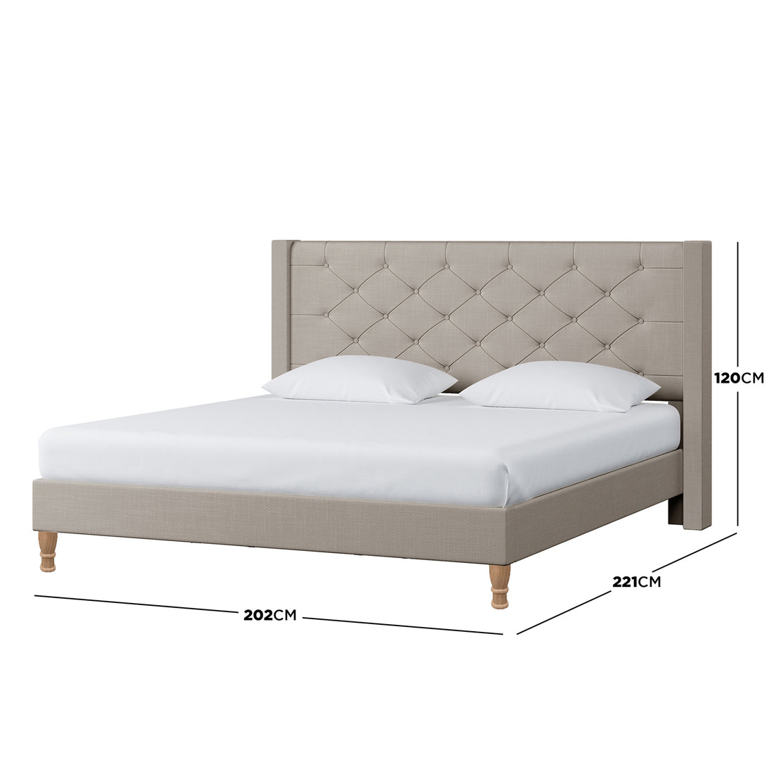 Maggie King Winged Fabric Bed Frame – Warm Grey