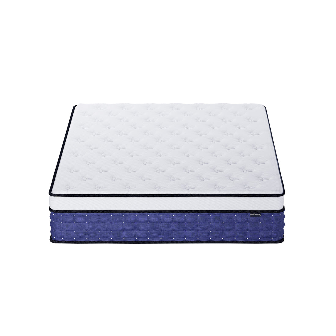 Antheia Double 32cm Euro Top Memory Foam Latex Mattress in Medium Firm features a white quilted top and blue upholstered base, highlighting its multi-layered, pillow-top design for ultimate comfort and support.