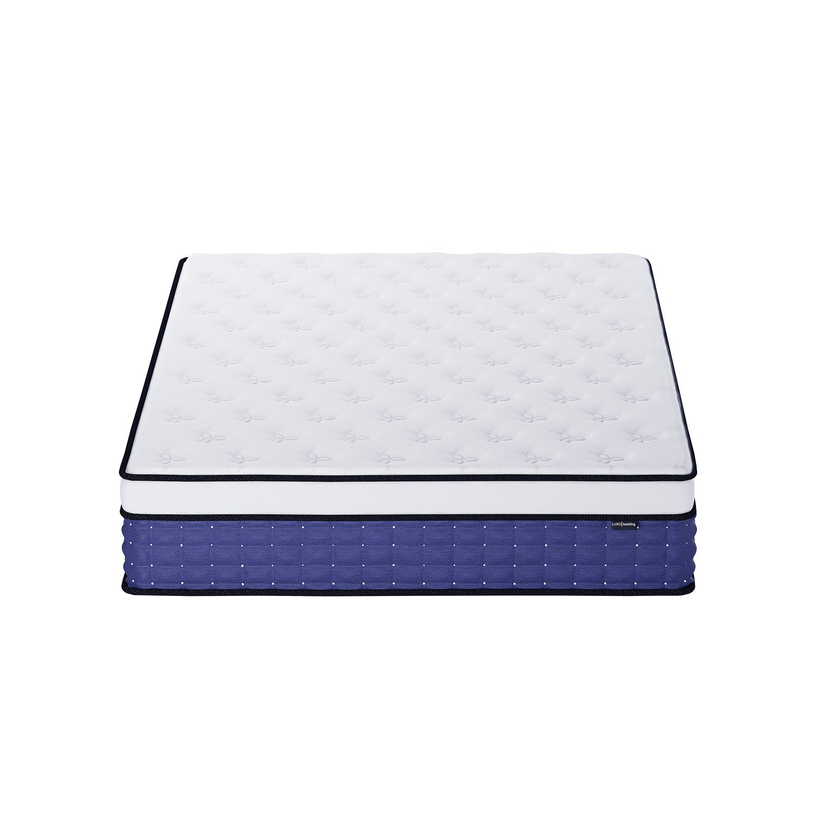 Antheia Double 32cm Euro Top Memory Foam Latex Mattress in Medium Firm features a white quilted top and blue upholstered base, highlighting its multi-layered, pillow-top design for ultimate comfort and support.