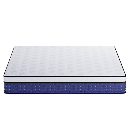 Antheia King 32cm Euro Top Memory Foam King Latex Mattress in Medium Firm, featuring a white quilted surface with a blue side band, highlighting its plush, breathable fabric and reinforced edges.