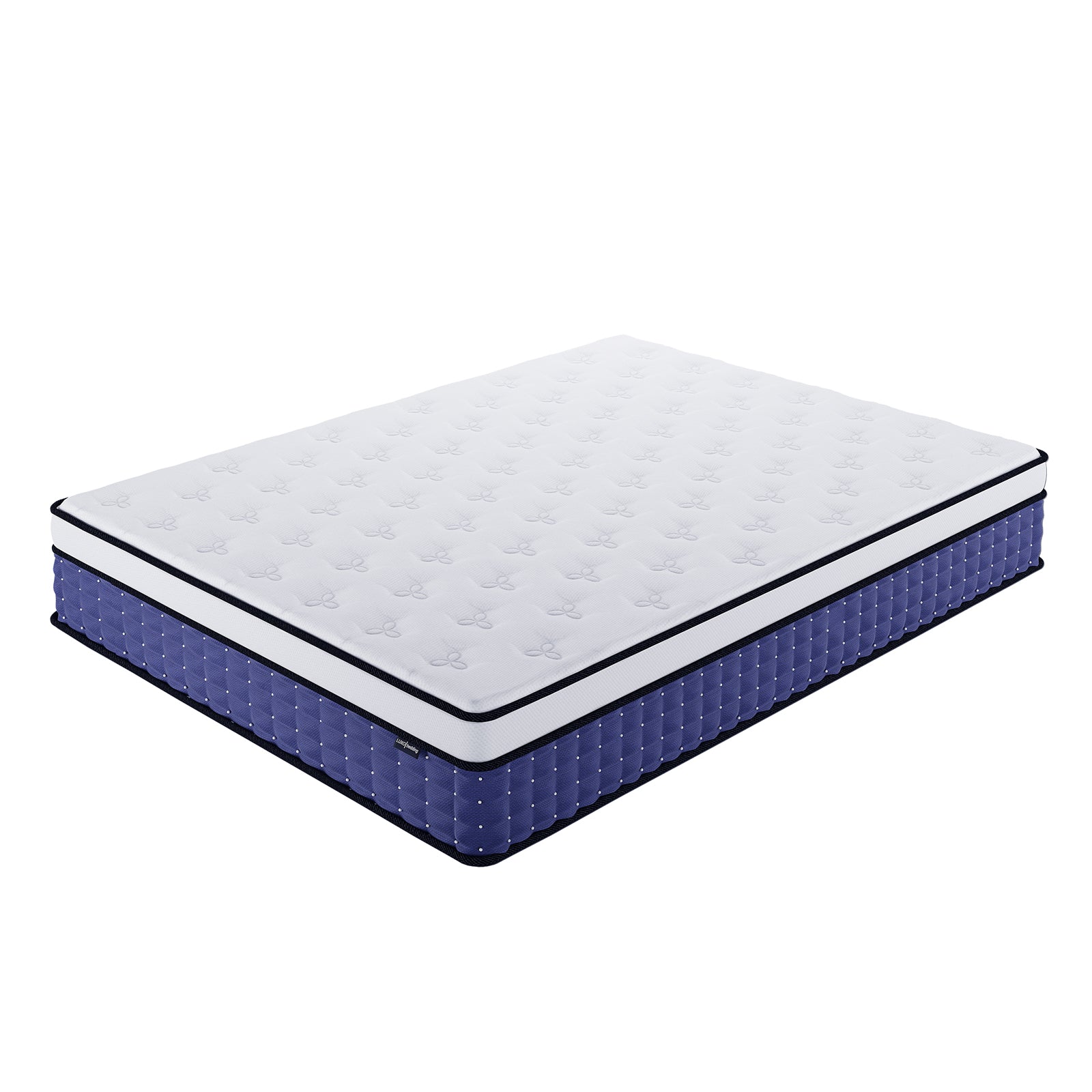 Antheia Queen 32cm Euro Top Memory Foam Latex Mattress in Medium Firm features a plush, white quilted sleeping surface with a blue lower side panel, showcasing its Euro top design and supportive build.