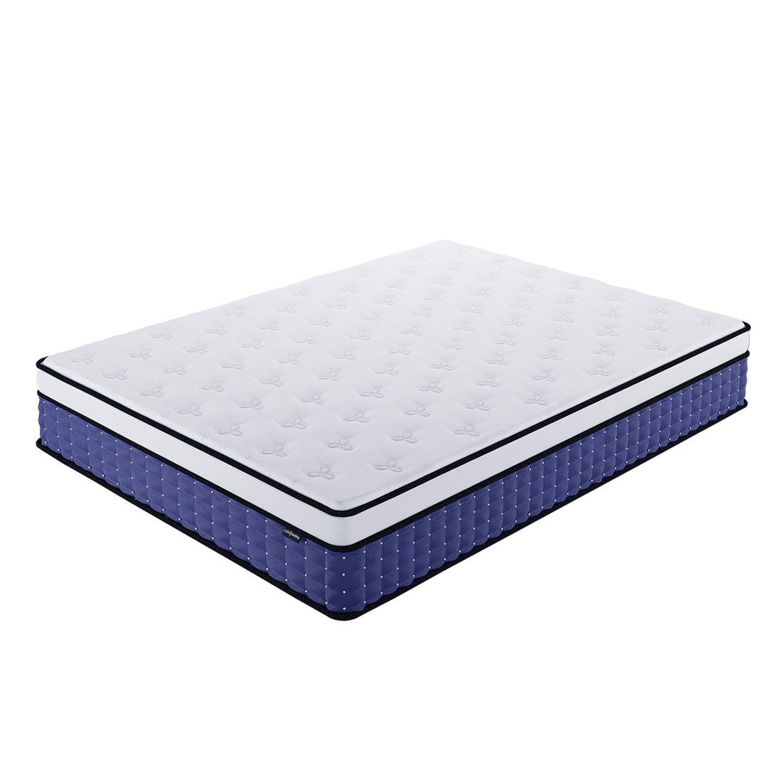Antheia Queen 32cm Euro Top Memory Foam Latex Mattress in Medium Firm shown at an angle, featuring a white quilted top, subtle tufting, and a contrasting blue-quilted side panel.