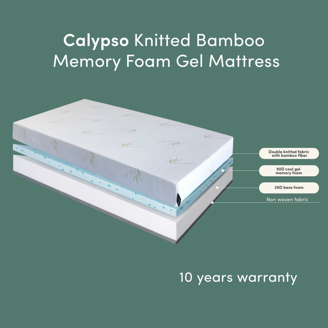 Calypso Single 20cm Knitted Bamboo Memory Foam Gel Mattress