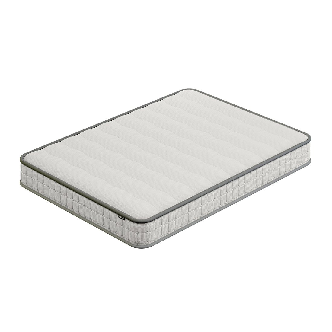 Cybele Double 20cm Pocket Spring Memory Foam Mattress: Features a white quilted top with wave-stitch pattern and grey piped edges, offering medium-firm support with luxurious comfort and pressure relief.