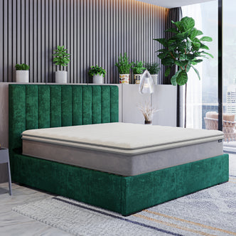 Delia King 28cm Medium Firm Euro Top Latex Mattress, featuring a plush Euro top quilting, visible high-density latex layer, and individually wrapped pocket springs, offering luxurious support and comfort.