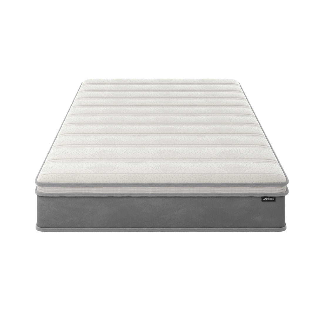 Delia Queen 28cm Medium Firm Euro Top Latex Mattress showcases a plush Euro top quilting with visible reinforced edges, highlighting its substantial nine-layer construction for comfort and support, ideal for luxurious sleep.