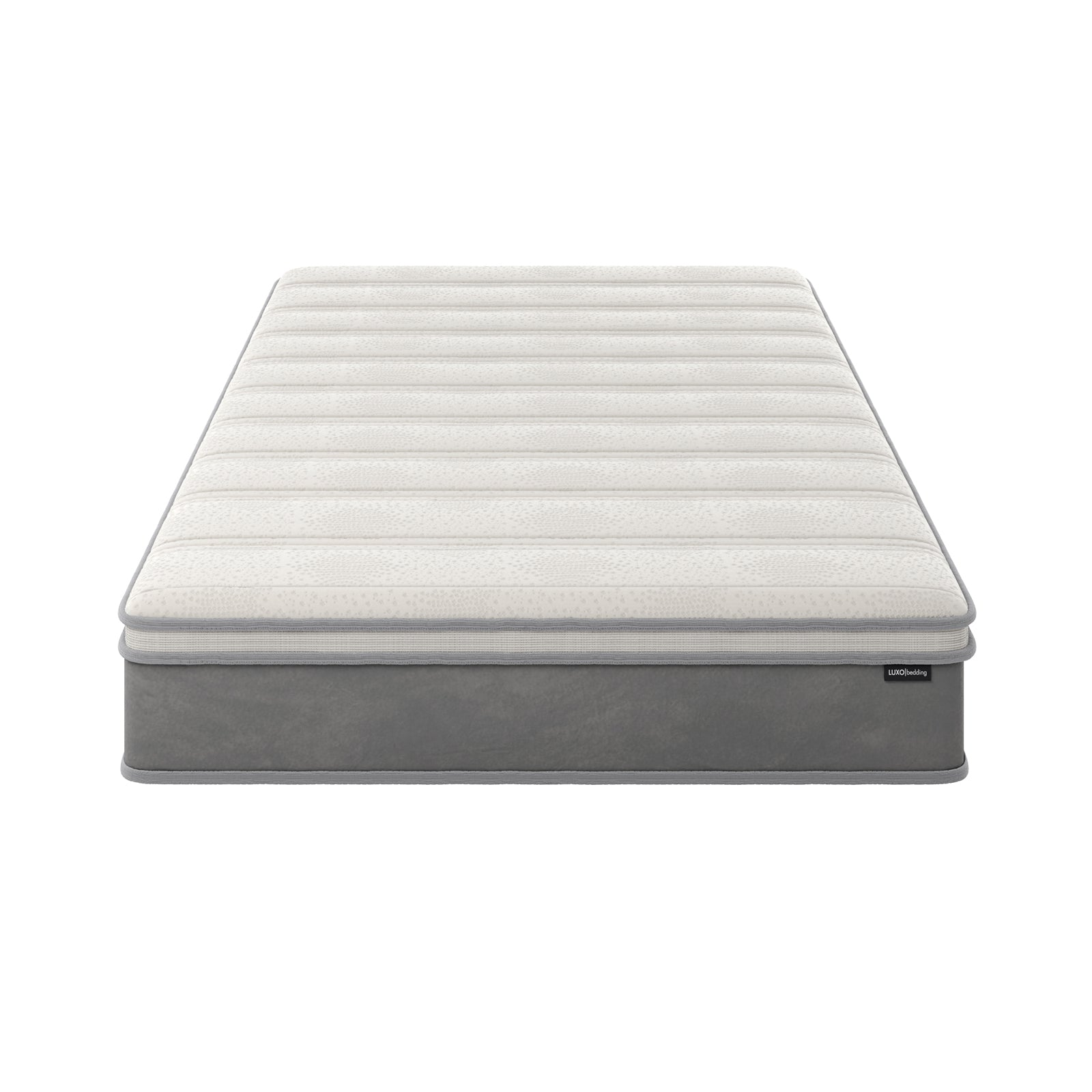 Delia Queen 28cm Medium Firm Euro Top Latex Mattress showcases a plush Euro top quilting with visible reinforced edges, highlighting its substantial nine-layer construction for comfort and support, ideal for luxurious sleep.